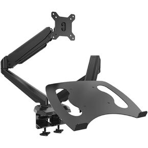 Desktop Mount 2-in-1 Dual Gas Spring Arm Tablet Laptop Holder & Monitor Holder with USB Port Audio and Headset Port(Black)