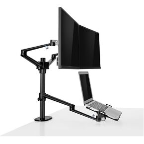 OL-10T Aluminum Height Adjust Desktop Dual 17-32 Inch Monitor Holder+12-17 Inch Laptop Holder Stand Full Motion Triple Mount Arm(Silver)