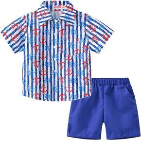 Toddler Baby Boy Summer Outfit Shorts Sleeve Button Down Shirt Top Casual Shorts Suits 4th of July Clothes Set