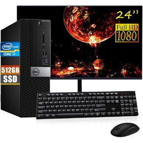 Dell Optiplex 7050 SFF PC Desktop Computer PC Setup, 24" FHD Monitor, Intel Core i7-6700 3.4GHz Up to 4.0GHz, 16GB RAM, 512GB SSD, Keyboard, Mouse, USB WiFi+BT, DP Cable, Win 10 Pro(Renewed)