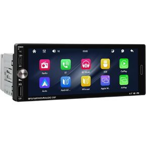 [Upgrade] 6.9 inch Single Din Touch Screen Car Radio with Wireless Carplay, Single Din Bluetooth Radio, Support Bluetooth/FM/EQ/USB/Type-C Port/Backup Camera + Mic