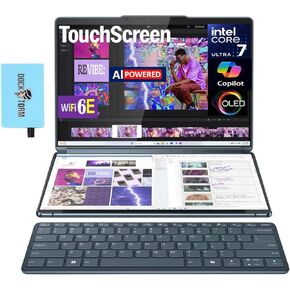 Lenovo Yoga 9i 2-in-1 AI Copilot PC Laptop 13.3" 2.8K Dual Screen OLED Touch Display (Intel Ultra 7 155U, 16GB LPDDR5X, 1TB SSD, 3 Thunderbolt 4, WiFi 6E, Win11 Pro) w/Mouse & DKZ USB Port Expander