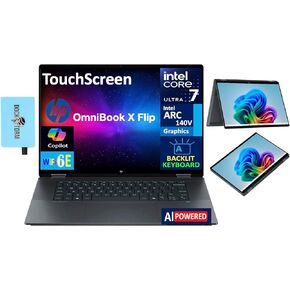 HP OmniBook X Flip 2-in-1 AI Powered 2-in-1 Laptop 16.0" Touchscreen IPS WUXGA Display (Intel Ultra 7-256V, 16GB LPDDR5X, 2TB PCIe SSD, Backlit KB, Thunderbolt 4, Win 11 Pro) w/DKZ USB Port Expander