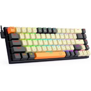 Redragon 60% Mechanical Gaming Keyboard, 68 Keys Wired Office RGB Keyboard with Arrow Keys, Programmable Macro, Red Switches for Windows Mac PC Laptop, Black/Beige/Orange
