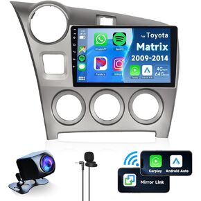 【4G+64G】 for Toyota Matrix 2009-2014 Android Car Radio Stereo with Wireless CarPlay Android Auto,9 inch IPS Touchscreen Car Stereo Bluetooth5.0, GPS, WiFi, SWC,59UI,32EQ AI DSP + HD Backup Camera