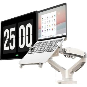 F160 + FP-2 Gas Spring Double arm for 17" - 27" Monitor Stand + 10" - 17" Laptop Stand Gas Pressure Stand Load 2-9 kg(2025 Matte Charcoal)