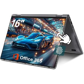 jumper 16 inch Convertible Laptop, 2 in 1 Laptop Computer with FHD 360 Degree Touchscreen, 4GB RAM 128GB Storage, Backlit Keyboard, Fingerprint Reader, 53.2WH, WiFi 6, 1 Year Office 365