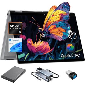 HP Omnibook X Flip Copilot + PC Computer ، 2-in-1 16 "جهاز كمبيوتر محمول على شاشة تعمل باللمس ، AMD RYZEN AI 5 ، RAM 16GB ، 512GB SSD + 1TB HDD ، قارئ الإصبع USB + HUB ، لوحة المفاتيح الخلفية ، WIFI 6E ، وين 11