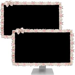 2 Pcs 23''-26'' Cute Computer Monitor Cover with Bow Tie, Lovely Computer Accessories with Lace Design, Monitor Dust Cover Protector (Pink)