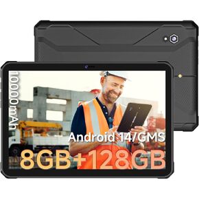 Rugged Tablet T1 Max, 10.95 inch Android 14 Tablets, 10000mAh 8GB+128GB (512GB TF) Outdoor Industrial PC, 48MP+32MP Octa-Core IP68 Waterproof Computer for Outdoor UTV Moto Drone Field Work