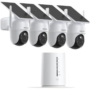 Security Cameras Wireless Outdoor, 4 Cam-Kit, 4MP Solar Security Camera Wireless System with 360° Pan & Tilt, HD Color Night Vision, Motion Detection, 64GB Memory Card, No Monthly Fee