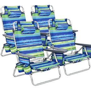 COSTWAY Backpack Beach Chairs, 2-Pack Portable Camping Chairs with Cup Holder, Ice Bag, 5-Position Outdoor Reclining Chairs for Adults, Travel, Sunbathing, Support 300 LBS, Navy