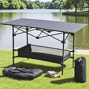 Ultralight Aluminum Foldable Camping Table - Portable Roll-Up Design with Carry Bag, for Indoor Outdoor Camping Beach Backyard BBQ Parties Picnic Patio