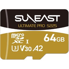 Ultimate Pro microSDXC UHS-I V30 CardUp to 208MB/s Read Speed – S225 Gold SeriesU3 / V30 / C10 / A2 / RoHS/FCC/CE/VCCI Compliant5-Year Manufacturer Warranty(64GB)