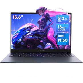 CHUWI GemiBook Plus Laptop 15.6'', 16GB LPDDR5 512GB SSD, Intel N150(Up to 3.6GHz, TDP 15W), Windows 11 Laptops Computer, 2TB SSD Expend, IPS FHD 2K, HDMI, WiFi 6, BT5.2, USB 3.0, Webcam