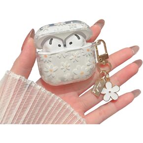MINSCOSE Compatible with AirPods 4 Clear Case,Cute Flower Pattern Design with Floral Keychain, Soft TPU Protective Shockproof Cover for AirPods 4th Generation for Women Girls-White Flower