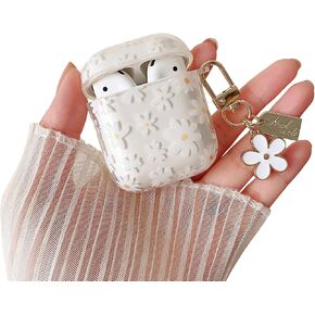 MINSCOSE Compatible with AirPods 4 Clear Case,Cute Daisy Flower Pattern Design with Pretty Floral Keychain, Soft TPU Protective Shockproof Cover for AirPods 4 for Women Girls-White in Saudi Arabia