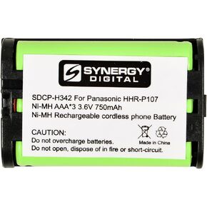 Synergy Digital Cordless Phone Battery, Works with Panasonic KXTG6052 Cordless Phone, (Ni-MH, 3.6V, 750 mAh) Ultra Hi-Capacity, Compatible with Panasonic HHR-P107 Battery