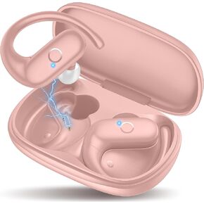 MOZOTER Wireless Earbuds Bluetooth Headphones Sport,Over Ear Buds with Deep Bass Sound,60Hrs Playtime Earphones Redesigned Comfort Fit with Earhooks for Running,Meeting,Workout- Pink