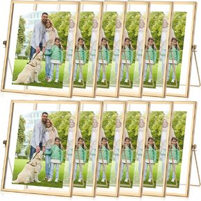 12 Pcs 4 x 6 Inch Metal Photo Frame Set Picture Metal Frames for Office Metal Glass Picture Frames in Bulk Metal Glass Floating Frame for Office Home Studio Interior Photo Display Frames (Gold)