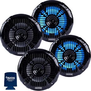 Memphis Audio LED Marine Speaker Pack: 2 Pairs of MXA602SLB 6.5" Marine Grade Coaxial Speakers, Black with Blue LED