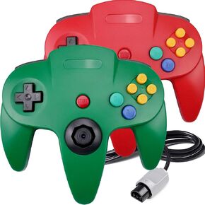 2 Pack Classic N64 Controller, King Smart Retro Wired N64 Controllers with Upgraded Joystick Compatible N64 System Video Games Console (Red and Green)
