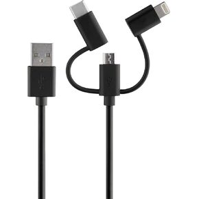 ROVE RV06551 4ft 3-in-1 Multi Charging Cord Android and iPhone-Ready Cable - Black