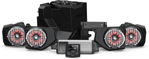 Rockford Fosgate RNGR18-STG6 Audio Kit: PMX-3 Receiver, 1500-Watt Amp, M2 Series Color Optix Multicolor LED Lighted Front & Rear Speakers Plus Subwoofer for Select Polaris Ranger Models (2018-2022) in Saudi Arabia