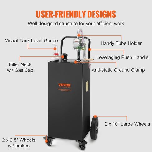 VEVOR 30 Gallon Fuel Caddy, Gas Storage Tank & 4 Wheels, with Manual Transfer Pump, Gasoline Diesel Fuel Container for Cars, Lawn Mowers, ATVs, Boats, More, Red in Saudi Arabia