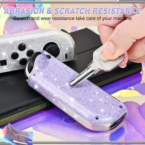 DLseego Glitter Protective Case for Switch Joy Con Controllers, 2 Pairs Handheld Soft TPU Transparently Protective Cover Replacement Shell Case for Switch & Switch OLED Model Joy Cons - Clear Purple in Saudi Arabia