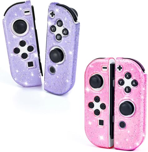 DLseego Glitter Protective Case for Switch Joy Con Controllers, 2 Pairs Handheld Soft TPU Transparently Protective Cover Replacement Shell Case for Switch & Switch OLED Model Joy Cons - Clear Purple in Saudi Arabia