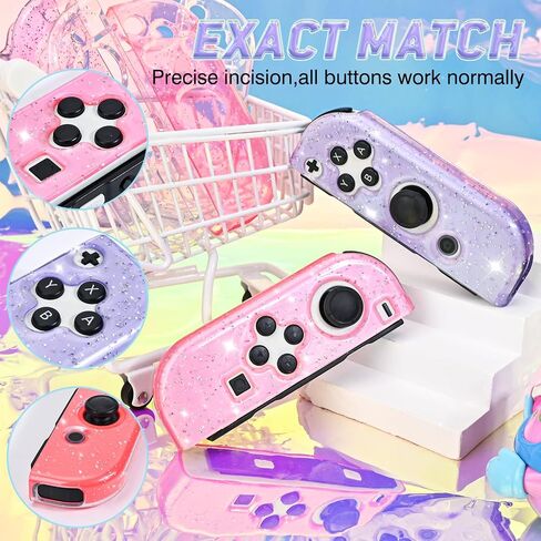 DLseego Glitter Protective Case for Switch Joy Con Controllers, 2 Pairs Handheld Soft TPU Transparently Protective Cover Replacement Shell Case for Switch & Switch OLED Model Joy Cons - Clear Purple in Saudi Arabia
