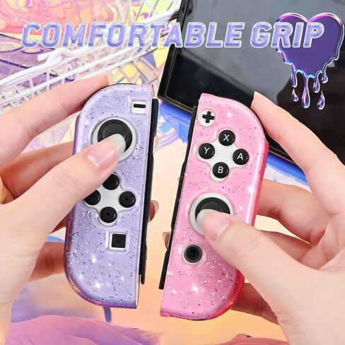 DLseego Glitter Protective Case for Switch Joy Con Controllers, 2 Pairs Handheld Soft TPU Transparently Protective Cover Replacement Shell Case for Switch & Switch OLED Model Joy Cons - Clear Purple in Saudi Arabia