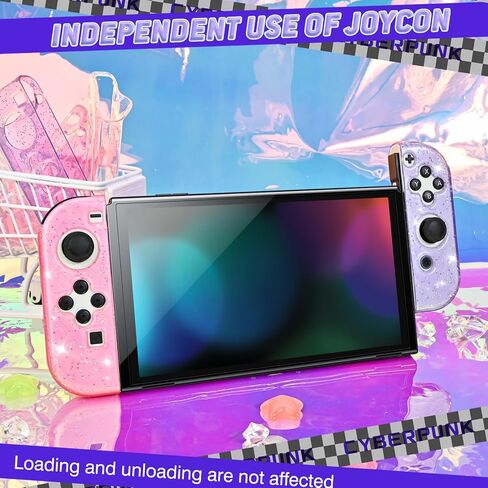 DLseego Glitter Protective Case for Switch Joy Con Controllers, 2 Pairs Handheld Soft TPU Transparently Protective Cover Replacement Shell Case for Switch & Switch OLED Model Joy Cons - Clear Purple in Saudi Arabia