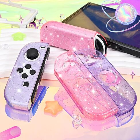 DLseego Glitter Protective Case for Switch Joy Con Controllers, 2 Pairs Handheld Soft TPU Transparently Protective Cover Replacement Shell Case for Switch & Switch OLED Model Joy Cons - Clear Purple in Saudi Arabia