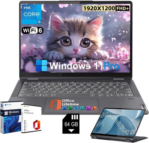 Lenovo Flex 5i 2-in-1 Laptop - 14" FHD Touchscreen, Intel 10-Core i5-1235U, 8GB RAM, 512GB SSD + 64GB SD Card, Intel Iris Xe Graphics, Backlit KB, Fingerprint, Win 11 Pro, w/Accessories in Saudi Arabia