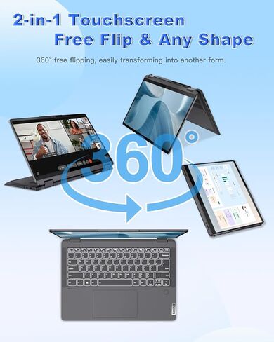 Lenovo Flex 5i 2-in-1 Laptop - 14" FHD Touchscreen, Intel 10-Core i5-1235U, 8GB RAM, 512GB SSD + 64GB SD Card, Intel Iris Xe Graphics, Backlit KB, Fingerprint, Win 11 Pro, w/Accessories in Saudi Arabia