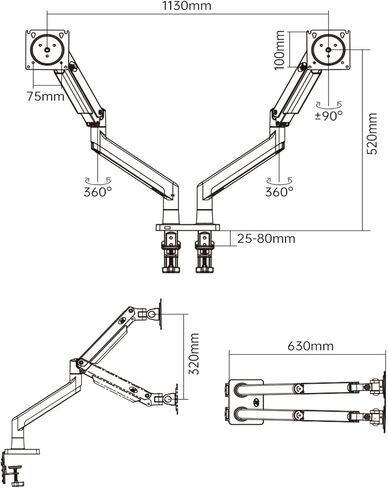 G32 Aluminum Alloy Gas Spring Arm Full Motion 22"-32" Dual LCD LED Monitor Mount Monitor Holder Support Load 3-15 Kgs Each in Saudi Arabia