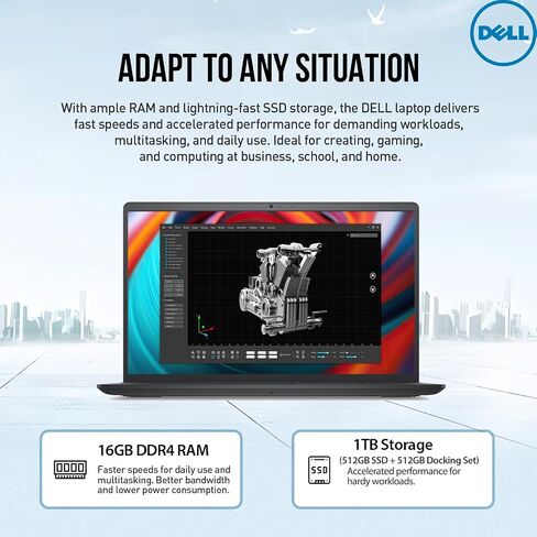 Dell Inspiron 15 3535 Laptop Computer, 15.6'' FHD Touchscreen Laptop, AMD Ryzen 5 7530U(Beat i7-11600H), 32GB RAM, 1TB SSD, Windows 11 Pro, Office 365, HDMI, WiFi 5, Carbon Black in Saudi Arabia