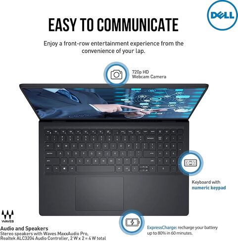 Dell Inspiron 15 3535 Laptop Computer, 15.6'' FHD Touchscreen Laptop, AMD Ryzen 5 7530U(Beat i7-11600H), 32GB RAM, 1TB SSD, Windows 11 Pro, Office 365, HDMI, WiFi 5, Carbon Black in Saudi Arabia