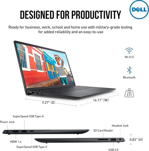 Dell Inspiron 15 3535 Laptop Computer, 15.6'' FHD Touchscreen Laptop, AMD Ryzen 5 7530U(Beat i7-11600H), 32GB RAM, 1TB SSD, Windows 11 Pro, Office 365, HDMI, WiFi 5, Carbon Black in Saudi Arabia