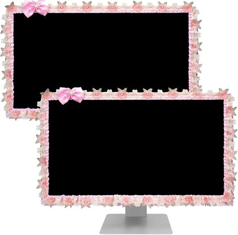 2 Pcs 23''-26'' Cute Computer Monitor Cover with Bow Tie, Lovely Computer Accessories with Lace Design, Monitor Dust Cover Protector (Pink) in Saudi Arabia