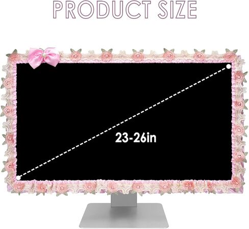 2 Pcs 23''-26'' Cute Computer Monitor Cover with Bow Tie, Lovely Computer Accessories with Lace Design, Monitor Dust Cover Protector (Pink) in Saudi Arabia