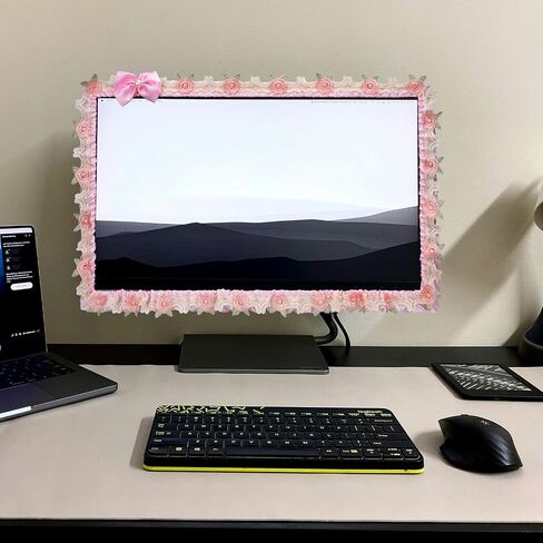 2 Pcs 23''-26'' Cute Computer Monitor Cover with Bow Tie, Lovely Computer Accessories with Lace Design, Monitor Dust Cover Protector (Pink) in Saudi Arabia