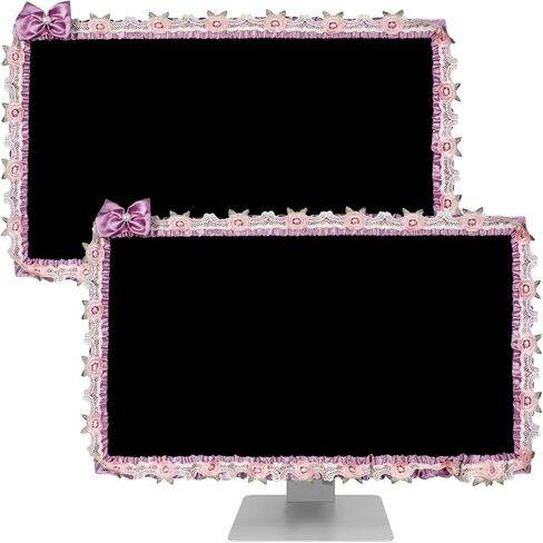 2 Pcs 23''-26'' Cute Computer Monitor Cover with Bow Tie, Lovely Computer Accessories with Lace Design, Monitor Dust Cover Protector (Pink) in Saudi Arabia