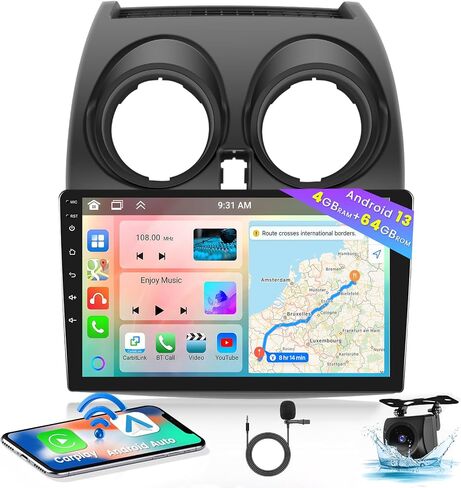 Hikity for Nissan Rogue Sport 2007-2013 Android 13 Car Stereo with Wireless Carplay, 8 Core 4+64GB 9 Inch IPS Touchscreen Car Radio 59UI GPS Navigation WiFi 32EQ DSP Backup Camrea in Saudi Arabia