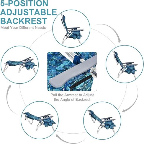 COSTWAY Backpack Beach Chairs, 2-Pack Portable Camping Chairs with Cup Holder, Ice Bag, 5-Position Outdoor Reclining Chairs for Adults, Travel, Sunbathing, Support 300 LBS, Navy in Saudi Arabia