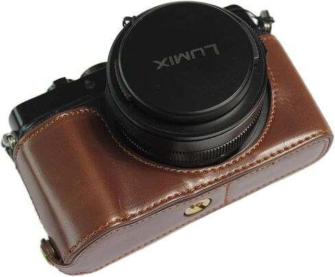 حالة LX100 II ، Bolinus Handmade Pu Leather Half Camera Case Cover Version Version for Panasonic Lumix DC-LX100 II مع حزام اليد (القهوة) in Saudi Arabia