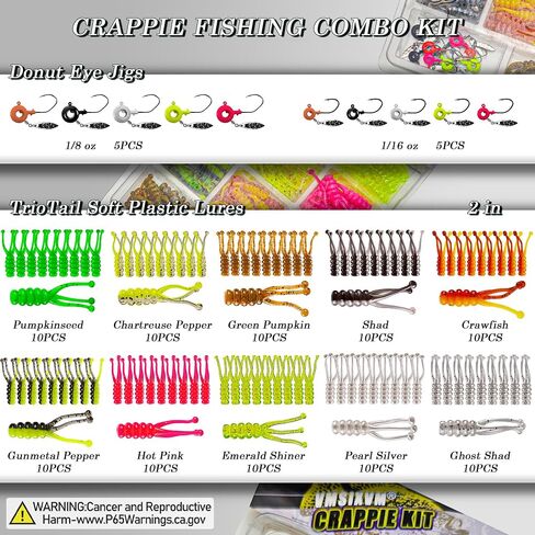 Crappie Lures Jigs Heads Kit, 110 Pcs Underspin Fishing Jig Heads Hooks Lures Swimbait with Crappie Baits Soft Plastic Split Tail Grub Shad Minnow for Freshwater Saltwater Bass Trout Walleye in Kuwait