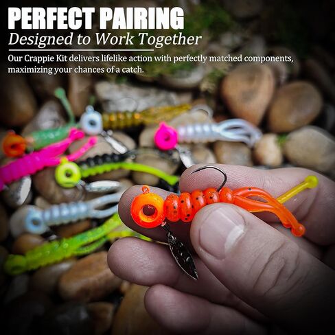 Crappie Lures Jigs Heads Kit, 110 Pcs Underspin Fishing Jig Heads Hooks Lures Swimbait with Crappie Baits Soft Plastic Split Tail Grub Shad Minnow for Freshwater Saltwater Bass Trout Walleye in Kuwait